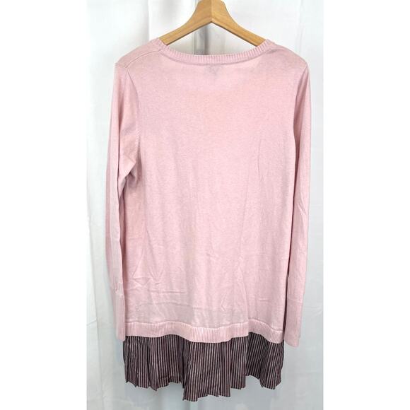 LOGO Lori Goldstein L Cotton Cashmere Sweater Tunic w Striped Trim A273355 Pink - Picture 2 of 10
